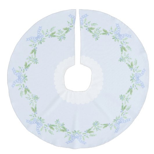 Frohe Weihnachten Trellis und Swag mit Blue Bow Leinenimitat Weihnachtsbaumdecke (Vorderseite)