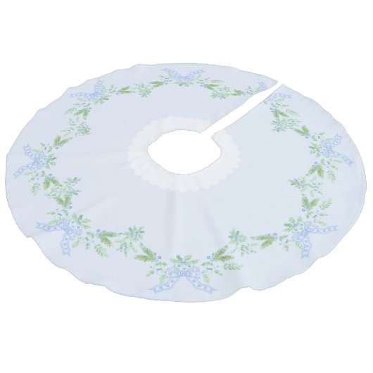 Frohe Weihnachten Trellis und Swag mit Blue Bow Leinenimitat Weihnachtsbaumdecke (Schrägansicht)