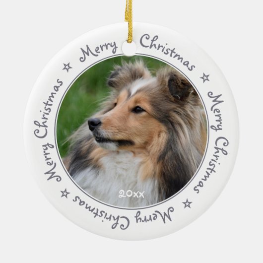 Frohe Weihnachten Trendy Gray Einzigartiges Foto Keramik Ornament (Hinten)