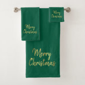 Frohe Weihnachten | Trendy Green und Gold Modern Badhandtuch Set (Insitu)