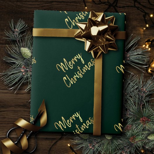 Frohe Weihnachten | Trendy Green und Gold Modern Geschenkpapier