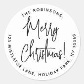 Frohe Weihnachten Trendy Script Runde Rücksendeadr Runder Aufkleber (Vorderseite)