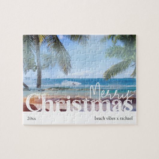 Frohe Weihnachten Tropical Beach Foto Puzzle (Horizontal)