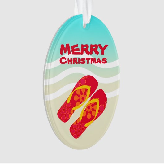 Frohe Weihnachten Tropical Holiday Beach Sandals Ornament (Vorderseite)