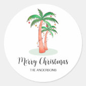 Frohe Weihnachten Tropical Palm Tree Runder Aufkleber (Vorderseite)