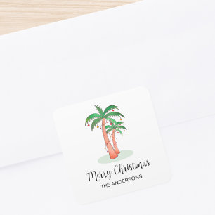 Frohe Weihnachten Tropical Palm Tree Square Sticke Quadratischer Aufkleber