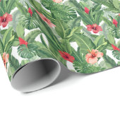 Frohe Weihnachten Tropische Blume Leaf Green Red Geschenkpapier (Rolleneckpunkt)