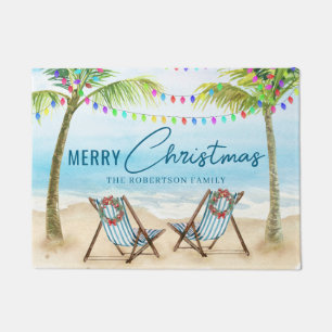 Frohe Weihnachten Tropischer Strand Palmen Fußmatte