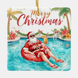 Frohe Weihnachten Tropischer Weihnachtsmann Sommer Keramikornament