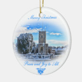 Frohe Weihnachten {Trull Kirche im Schnee} Keramik Ornament (Links)
