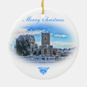 Frohe Weihnachten {Trull Kirche im Schnee} Keramik Ornament (Hinten)