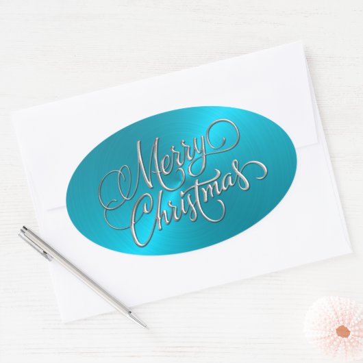 Frohe Weihnachten Türkis Sticker Embossed Look (Umschlag)