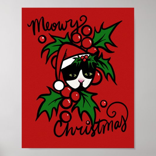 Frohe Weihnachten Tuxedo Cat Poster (Vorne)