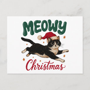 Frohe Weihnachten Tuxedo-Katze springt mit Hut