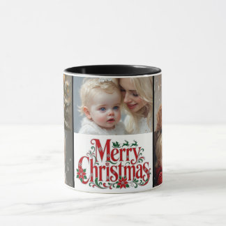 Frohe Weihnachten Typografie | Baby 5 Fotos Collag Tasse