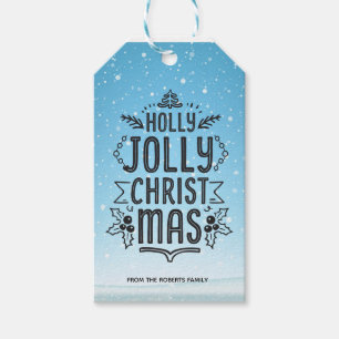 Frohe Weihnachten Typografie Blau Schnee Custom  Geschenkanhänger