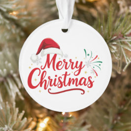 Frohe Weihnachten-Typografie mit Santa-Hut und Sch Ornament