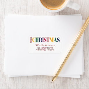 Frohe Weihnachten Typografie Regenbogen Adressaufkleber