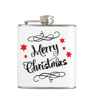 Frohe Weihnachten Typografie Rot Weiß Flachmann