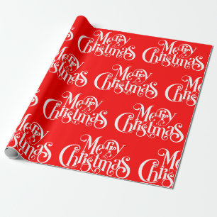 Frohe Weihnachten Typografie Rot-Weiß-Muster Geschenkpapier