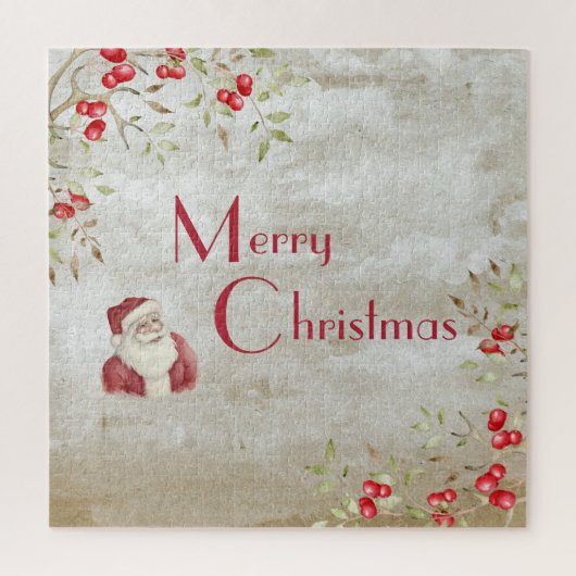 "Frohe Weihnachten" Typografie Wasserfarbe Santa Puzzle (Vertikal)