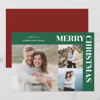 Frohe Weihnachten Typografie Weiß auf Grün 3 Fotos