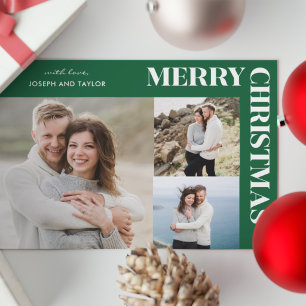 Frohe Weihnachten Typografie Weiß auf Grün 3 Fotos