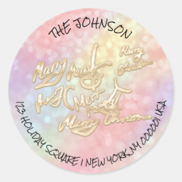 Frohe Weihnachten UAWG Gold Holografische Adresse  Runder Aufkleber