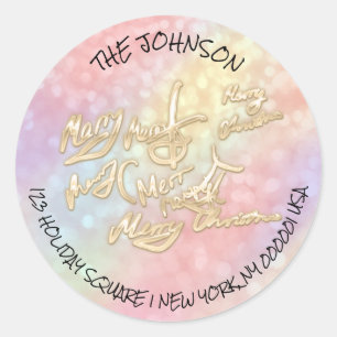 Frohe Weihnachten UAWG Gold Holografische Adresse Runder Aufkleber
