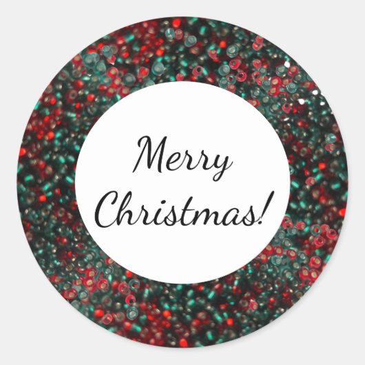 Frohe Weihnachten über rote und grüne Perlen Runder Aufkleber (Vorderseite)