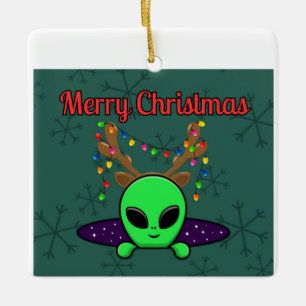"Frohe Weihnachten" UFO Alien Ornament