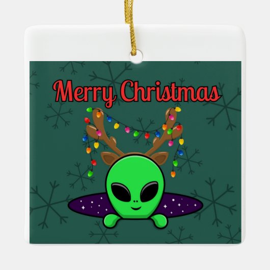 "Frohe Weihnachten" UFO Alien Ornament (Vorderseite)