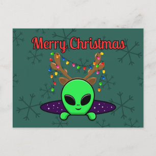 "Frohe Weihnachten" UFO Alien Postcard Postkarte