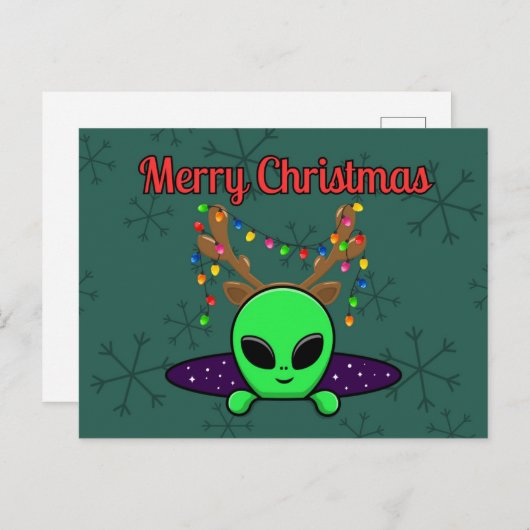 "Frohe Weihnachten" UFO Alien Postcard Postkarte (Vorne/Hinten)