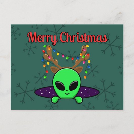 "Frohe Weihnachten" UFO Alien Postcard Postkarte (Vorderseite)