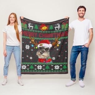 Frohe Weihnachten Ugly Dog Schnauzer Weihnachtsman Fleecedecke