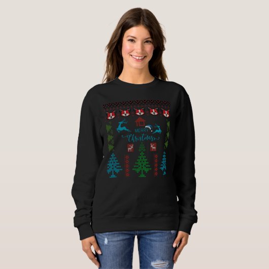 Frohe Weihnachten Ugly Sweater Pattern Urlaub Sweatshirt (Vorne ganz)