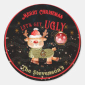 Frohe Weihnachten & Ugly Sweater Rentier Runder Aufkleber (Vorderseite)