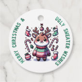 Frohe Weihnachten & Ugly Sweater wünscht Rentier Geschenkanhänger (Vorderseite)