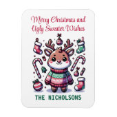 Frohe Weihnachten & Ugly Sweater wünscht Rentier Magnet (Vertikal)