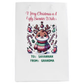 Frohe Weihnachten & Ugly Sweater wünscht Rentier Mittlere Geschenktüte (Vorderseite)