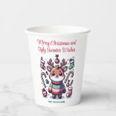 Frohe Weihnachten & Ugly Sweater wünscht Rentier Pappbecher (Vorderseite)