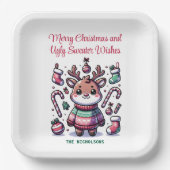 Frohe Weihnachten & Ugly Sweater wünscht Rentier Pappteller (Vorderseite)