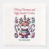 Frohe Weihnachten & Ugly Sweater wünscht Rentier Serviette (Vorderseite)