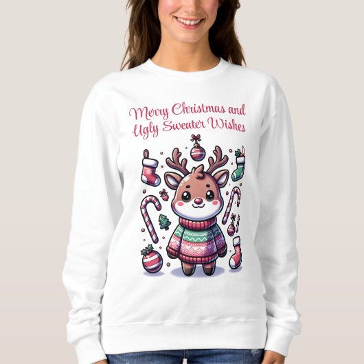 Frohe Weihnachten & Ugly Sweater wünscht Rentier Sweatshirt (Vorderseite)