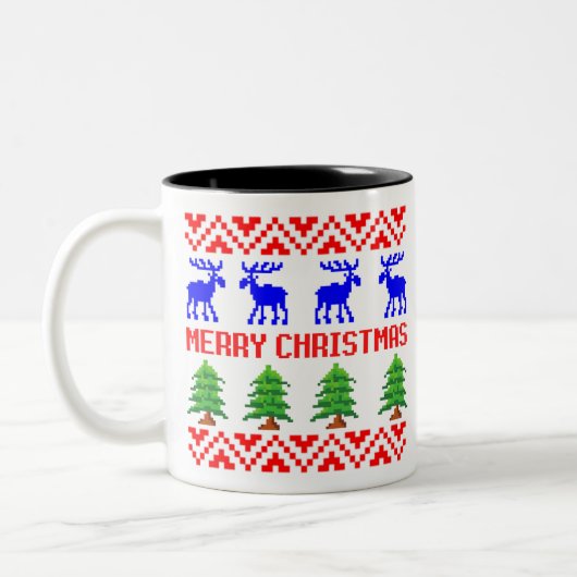 Frohe Weihnachten Ugly Sweater Zweifarbige Tasse (Links)