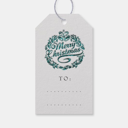 Frohe Weihnachten, um Kraath Aquamarin Glocken gra Geschenkanhänger (Rückseite)