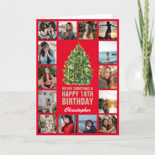 Frohe Weihnachten und 18. Glück Geburtstag Red & G Karte