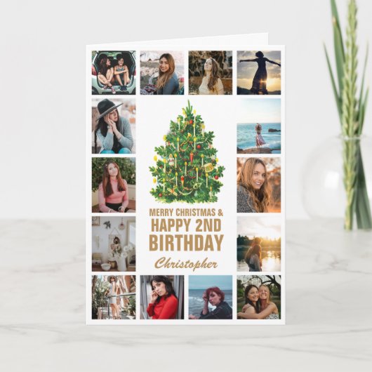 Frohe Weihnachten und 2. Glückwunsch zum Geburtsta Karte (Vorderseite)