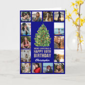 Frohe Weihnachten und 60. Happy Birthday Navy Blue Karte (Gelbe Blume)